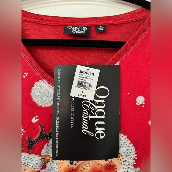 Onque Casual Santa and Reindeer Christmas Top w/ Sparkling Embellishments - Picture 11 of 15